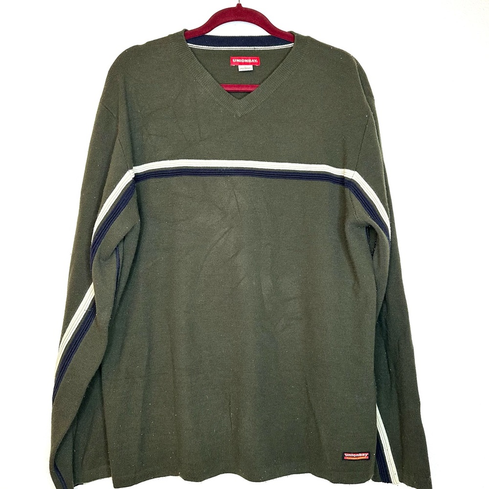 VTG Y2K UNIONBAY Men’s V Neck Sweater XL Green Long Sleeve 90’s Grunge Skater